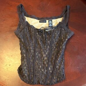 New York & Company Brown Lace Blouse